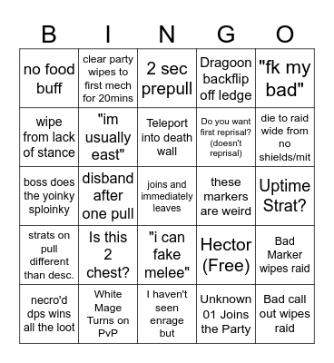 Party Finder Savage Bingo Card
