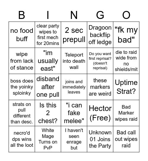 Party Finder Savage Bingo Card