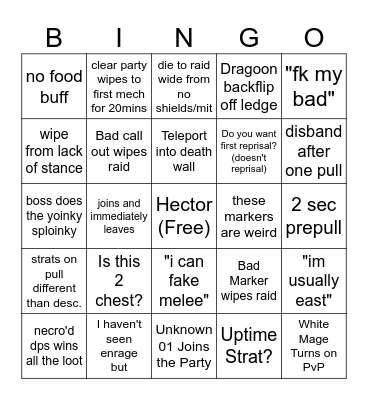Party Finder Savage Bingo Card