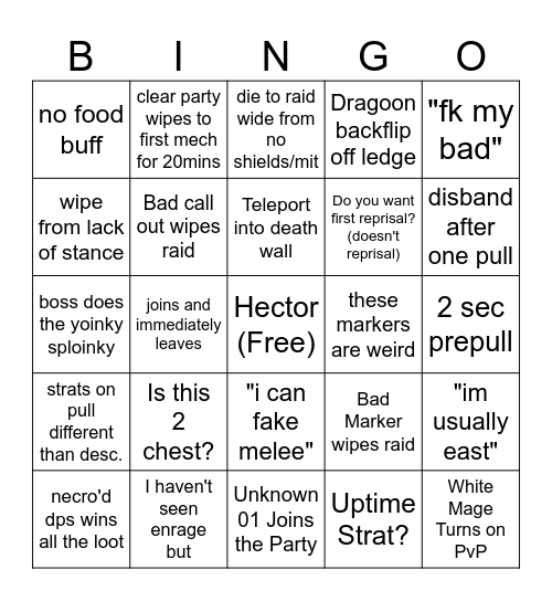 Party Finder Savage Bingo Card