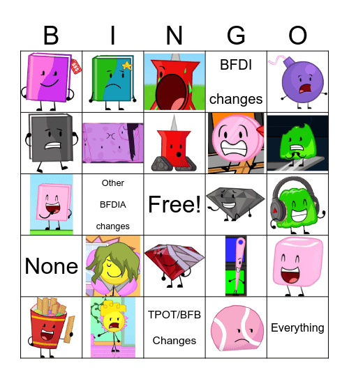 BFDIA changes bingo! Bingo Card