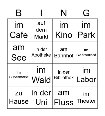 Wo waren Sie gestern? Bingo Card