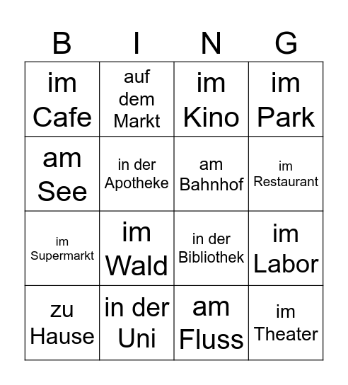 Wo waren Sie gestern? Bingo Card