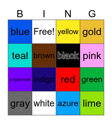 Colors Bingo Card