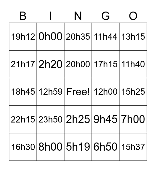 Telling Time in French Bingo Card