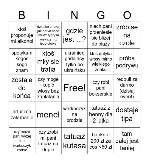 Topolowa Bingo Card