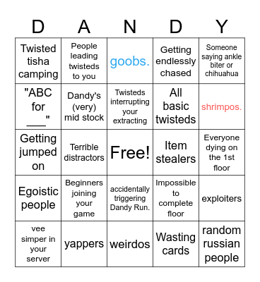 Dandy's World Bingo Card