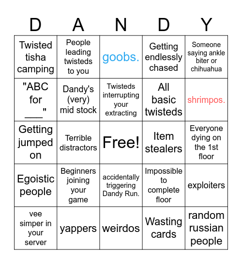 Dandy's World Bingo Card