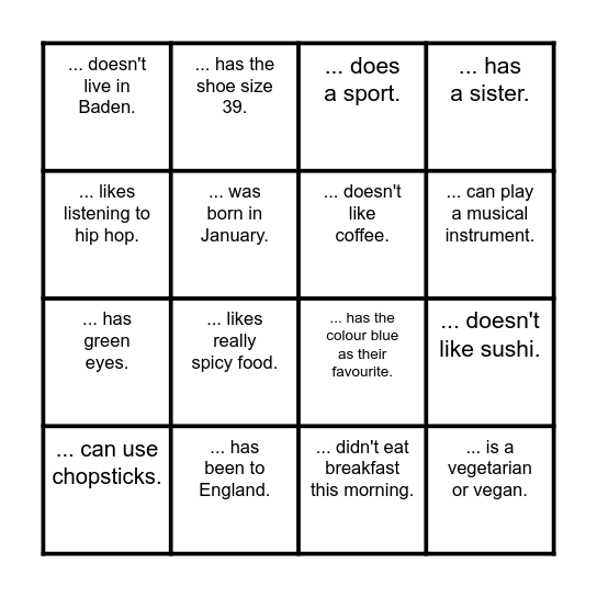 Find someone who ... Bingo Card