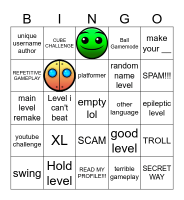 Geometry Dash RECENT TAB Bingo Card