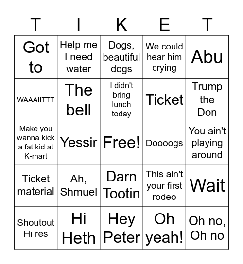 Giselle Bingo Card