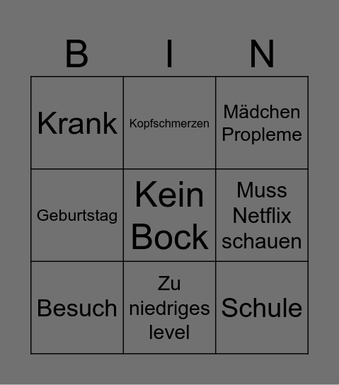 Johanna ausreden Bingo Card