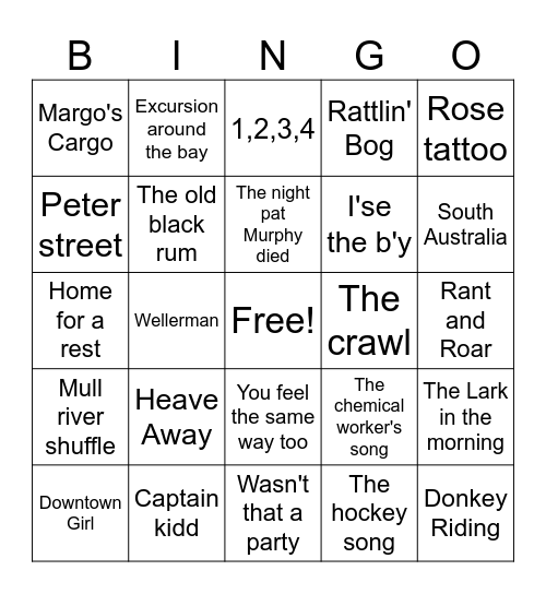 East Coast Canadian Bingo Card