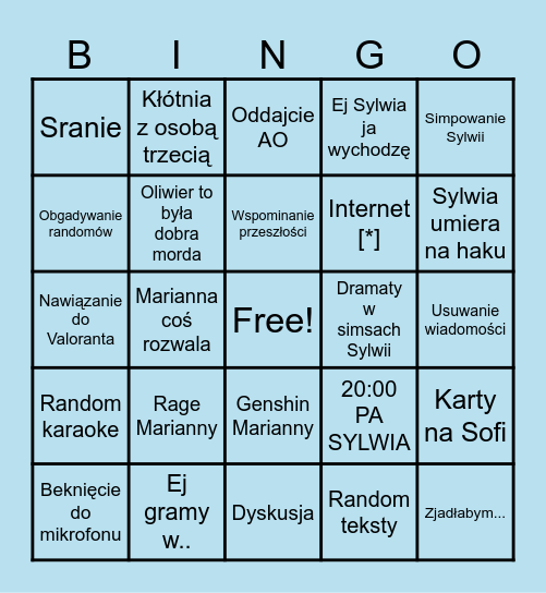 Typowa rozmowa Marianny i Sylwii Bingo Card