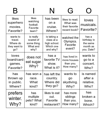 Find Someone Who . . . Bingo Card