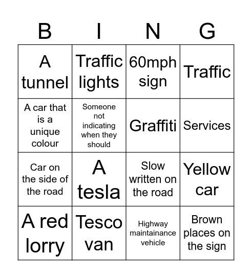 Car bingo Card