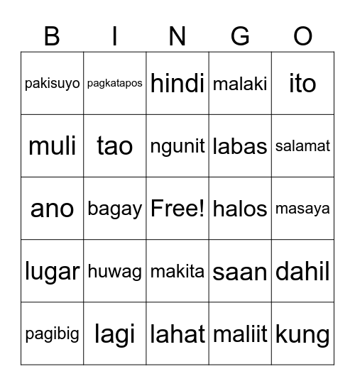 Tagalog Class 02.06.21 - #1 Bingo Card