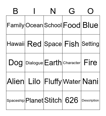 Lilo and Stitch Bingo Card
