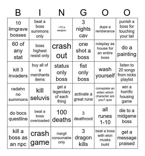 elden ring bingo Card