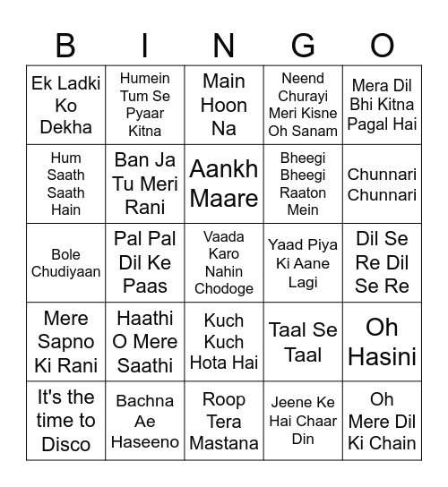 BOLLYWOOD MUSIC Bingo Card