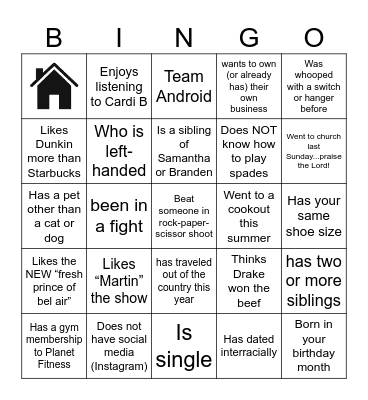 Housewarming BINGO Card