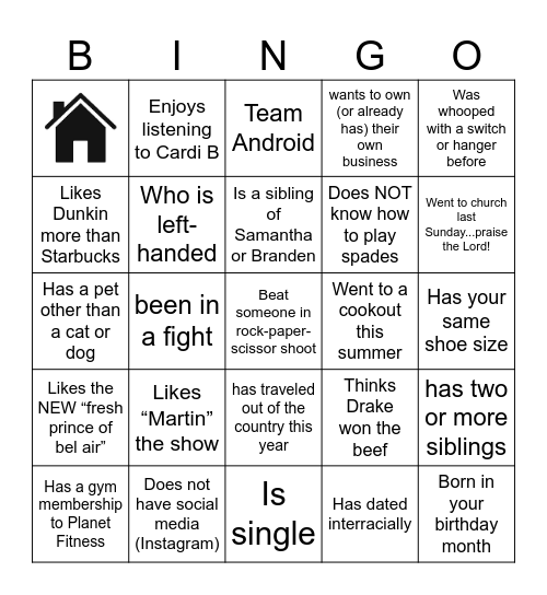 Housewarming BINGO Card