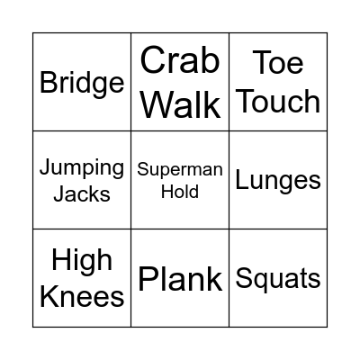 Fitness Bingo Card