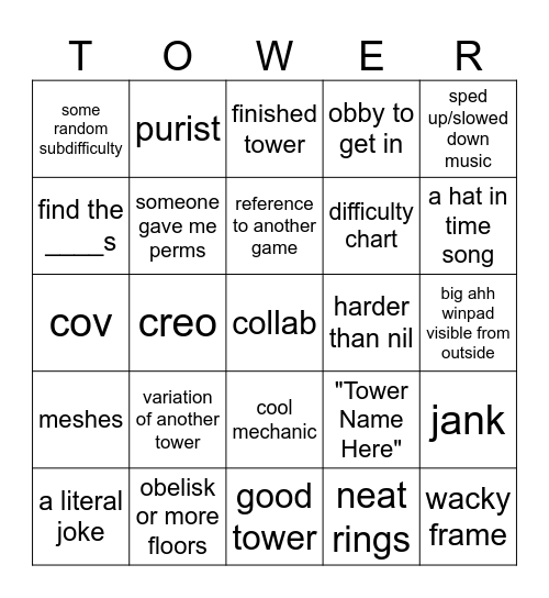 tower creator bingo Card