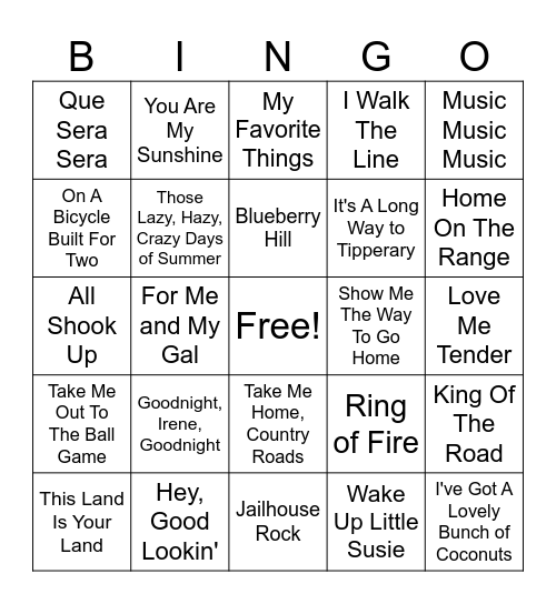 Music Bingo Card