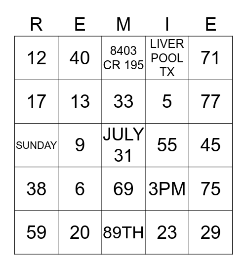 YOU'RE INVITED TO  Bingo Card