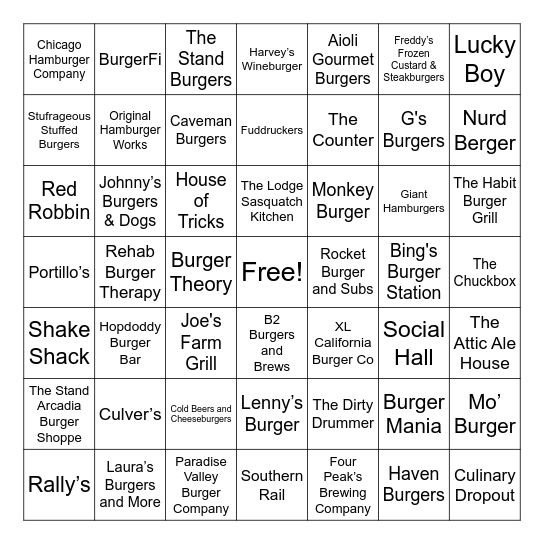 NATIONAL CHEESEBURGER DAY BINGO Card