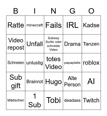 TIKTOK Bingo Card
