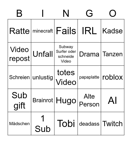TIKTOK Bingo Card