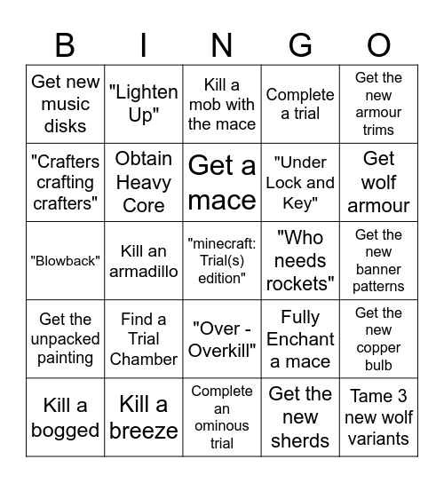 Minecraft 1.21 Bingo Card