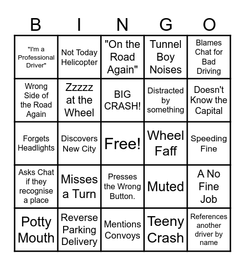 Euro Truck Bingo Card