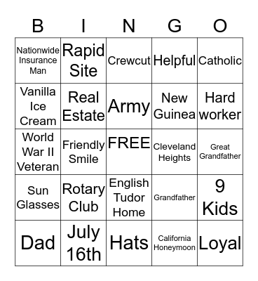 SHA's 95th Birthday! Bingo Card