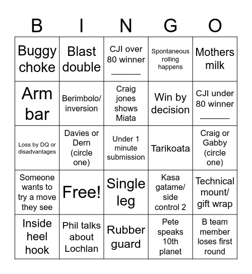 CJI and ADCC Bingo Card