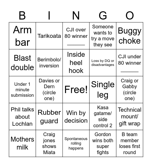 ADCC and CJI Bingo Card