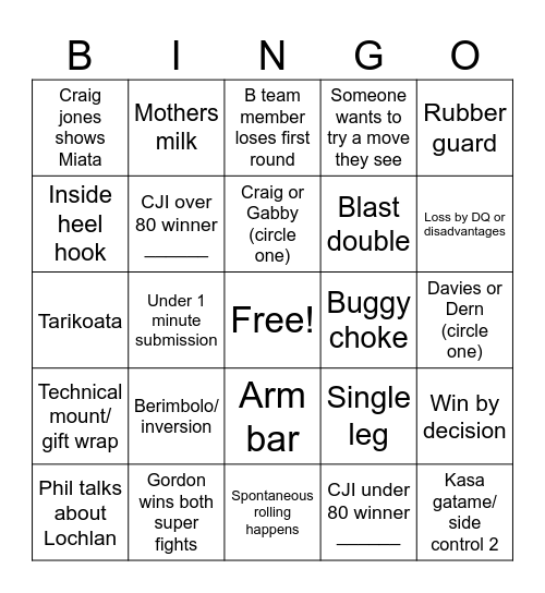 ADCC and CJI Bingo Card