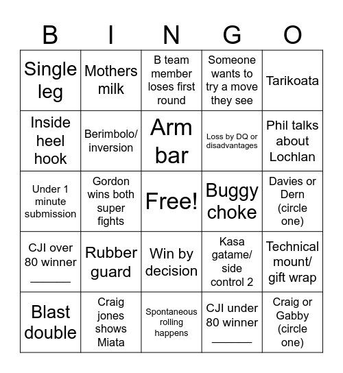 ADCC and CJI Bingo Card
