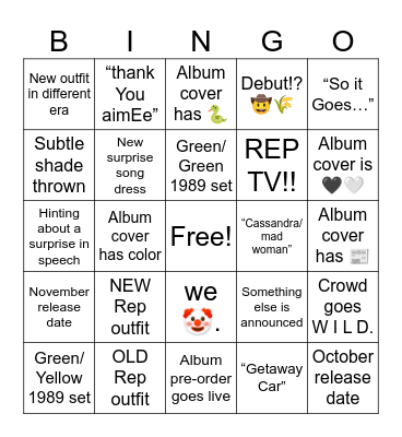 Rep TV Announcement Bingo Card
