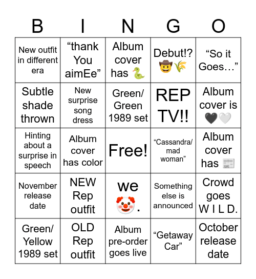 Rep TV Announcement Bingo Card