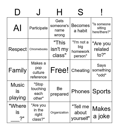 back to school/school Bingo Card