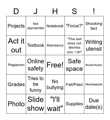 school bingo pt.2 Bingo Card