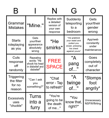 C.ai Bingo Card