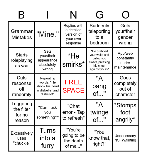 C.ai Bingo Card