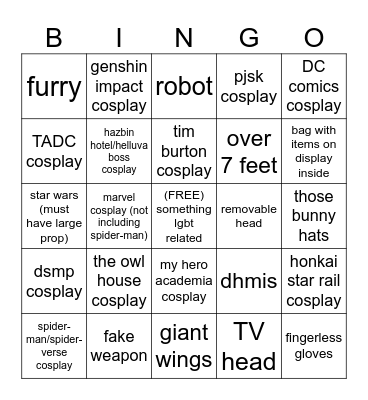 mcm cosplays Bingo Card