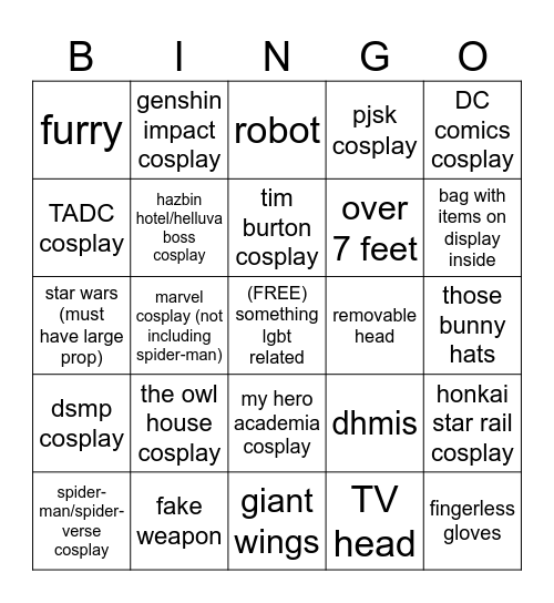 mcm cosplays Bingo Card