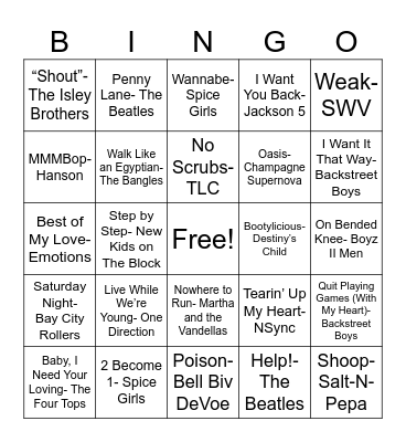 Boy vs. Girl Bingo Card
