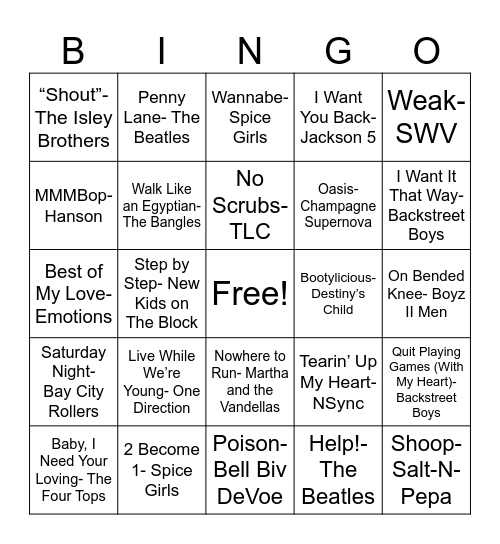 Boy vs. Girl Bingo Card